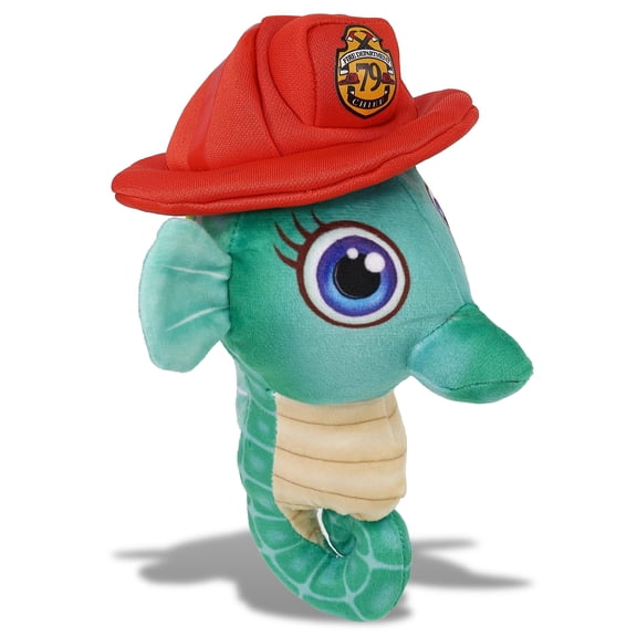 DolliBu Seahorse Firefighter Stuffed Animal - Plush Buddies Green Seahorse Fireman Toy with Red Fireman Hat Outfit, Cute Theme Animal Fire Fighter Doll Plush Toy for Kids and Adults - 8.5 Inches