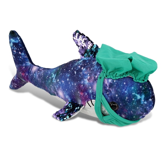 DolliBu Shark Doctor Plush Toy - Space Sequin Shark Doctor Stuffed Animal Dress Up with Cute Scrub Uniform and Cap Outfit - Fluffy Doctor Toy Plush Gift - 12 Inches
