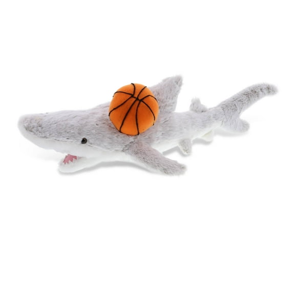 DolliBu Shark Stuffed Animal with Basketball Plush - Soft Huggable Grey Shark, Adorable Playtime Plush Toy, Cute Ocean Life Gift, Basketball Plush Doll Animal Toy for Kids and Adults - 23 Inches