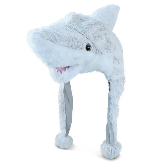 DolliBu Shark Stuffed Animal Winter Hat - Cute Ocean Animal Winter Plush Shark Hat with Cozy Fleece for Kids, Teens, Adults - One Size