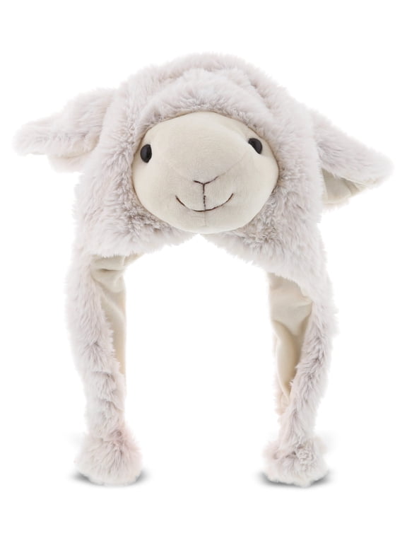 Sheep Plush Hat – Super Soft Fleece Stuffed Animal Beanie with Ear Flaps, Cozy Warm Winter Hat for Kids, Teens and Adults, Funny Costume or Everyday Wear – One Size