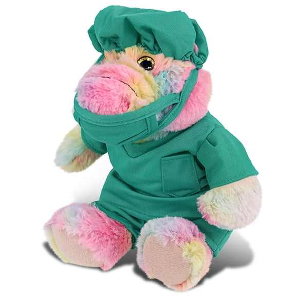 DolliBu Sitting Alligator Doctor Plush Toy - Super Soft Alligator Doctor Stuffed Animal Dress Up with Cute Scrub Uniform and Cap Outfit - Fluffy Doctor Alligator Toy Plush Gift - 8 Inches