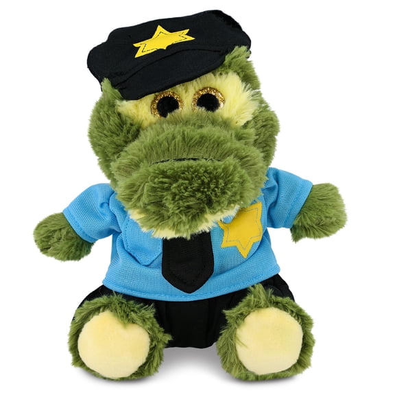 DolliBu Sitting Alligator Police Officer Plush Toy  Super Soft Cop Stuffed Animal Dress Up Cop Uniform and Cap Outfit, Cute Fluffy Alligator Policeman Toy Plush Gift for Kids - 6.5 Inches