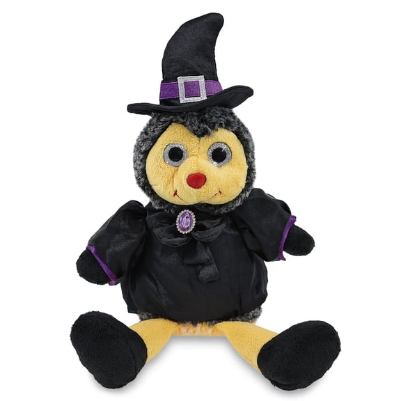 DolliBu Sitting Bee Stuffed Animal with Witch Costume - Cute Insect Life Animal with Black Cloak and Witch Hat Outfit - Spooky Halloween Plush Toy for Kids - 7 Inches