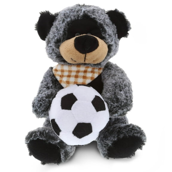 DolliBu Sitting Black Bear Stuffed Animal with Soccer Ball Plush - Soft Huggable Bear, Adorable Playtime Plush Toy, Cute Wildlife Gift, Soccer Plush Doll Animal Toy for Kids and Adults - 9 Inch