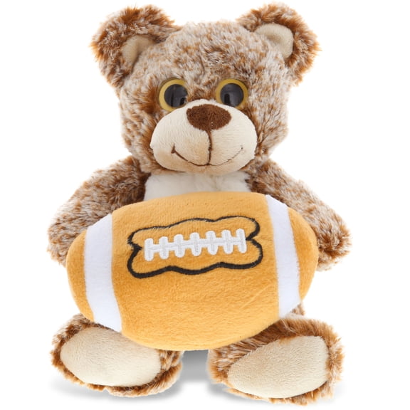 DolliBu Sitting Brown Bear Stuffed Animal with Football Plush - Soft Plush Huggable Bear, Adorable Playtime Plush Toy, Cute Wildlife Gift, Football Plush Animal Toy for Kids and Adults - 9 Inch