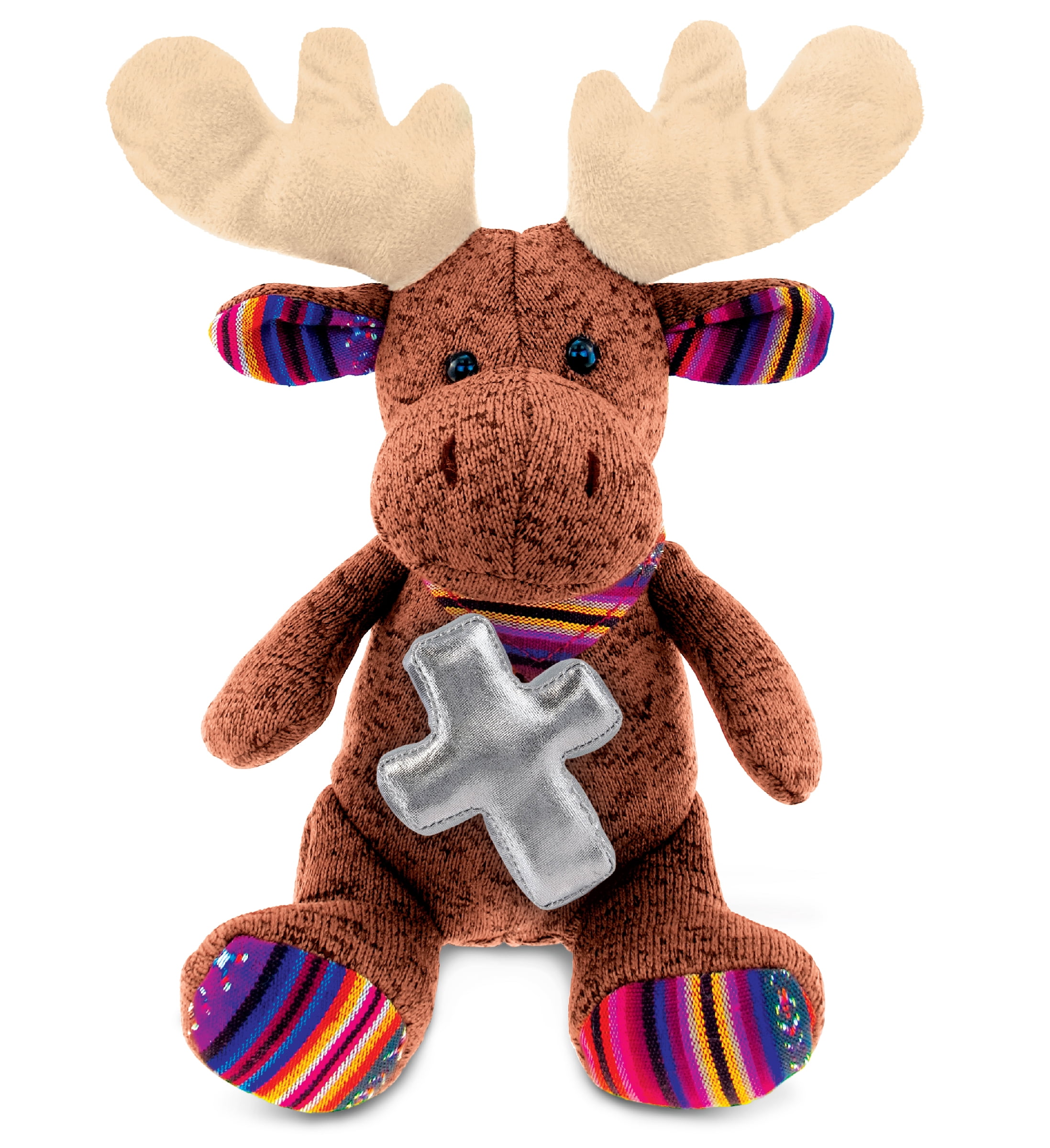 DolliBu Sitting Brown Moose Stuffed Animal with Silver Cross Plush ...