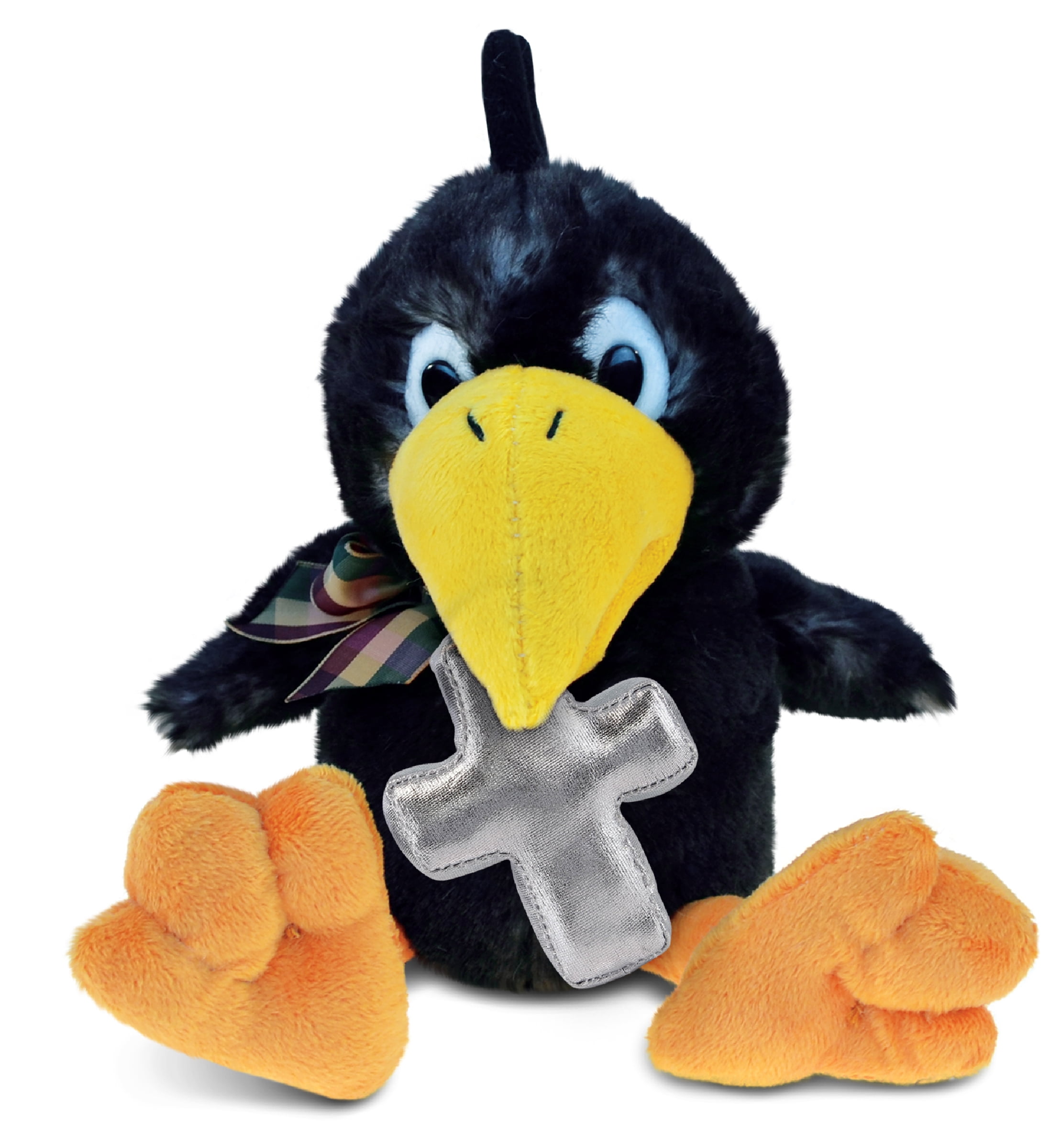 DolliBu Sitting Crow Bird Stuffed Animal with Silver Cross Plush ...