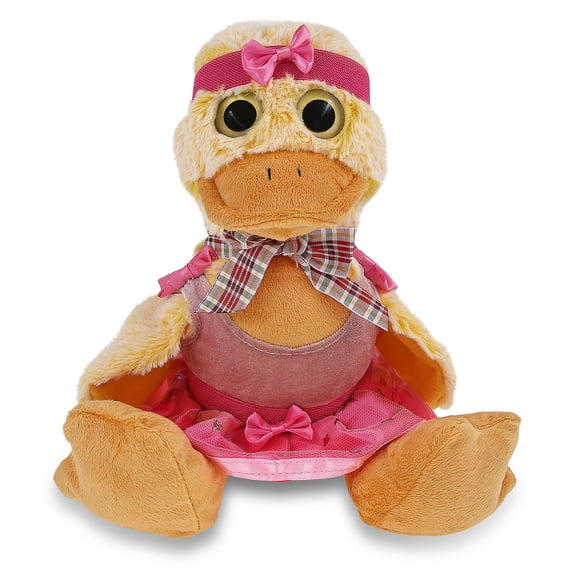 DolliBu Sitting Duck Stuffed Animal with Ballerina Dress Up Set - Cute Duck Plush Toy in Ballet Costume with Tutu Skirt, Headband, and Shirt for Kids and Adults - 9 Inches