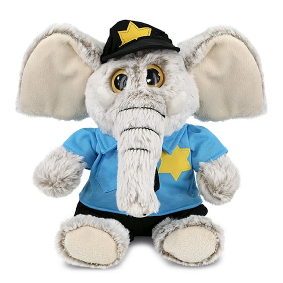 DolliBu Sitting Elephant Police Officer Plush Toy Super Soft Elephant Cop Stuffed Animal Dress Up with Cute Cop Uniform and Cap Outfit - Fluffy Policeman Toy Plush Gift - 9 Inch