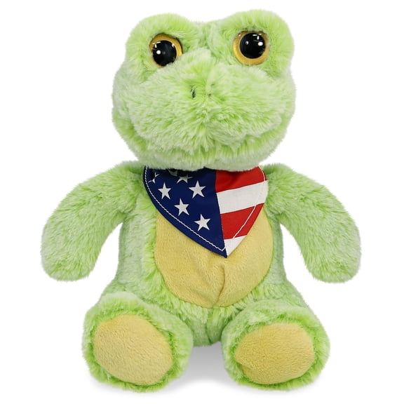 DolliBu Sitting Frog Plush with USA Flag Bandana - Super Soft United States of America Sitting Frog Patriotic Stuffed Animal - 9 Inches