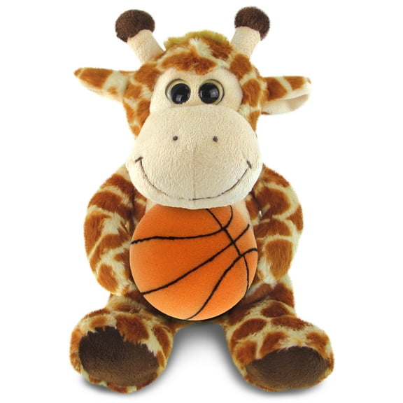 DolliBu Sitting Giraffe Stuffed Animal with Basketball Plush - Soft Huggable Giraffe, Adorable Giraffe Plush Toy, Cute Wildlife Gift, Plush Doll Animal Toy for Kids and Adults - 9 Inch