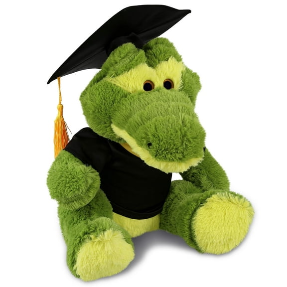 DolliBu Sitting Green Alligator Graduation Plush Toy - Super Soft Plush Graduation Stuffed Animal Dress Up Gown, Cap and Tassel Outfit - Congratulatory Graduation Gift - 12 Inches