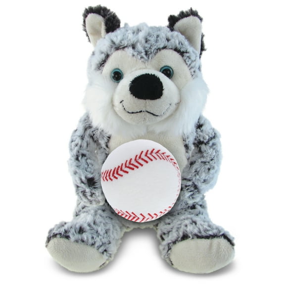 DolliBu Sitting Husky Stuffed Animal with Baseball Plush - Soft Huggable Husky, Adorable Playtime Plush Toy, Cute Wildlife Gift, Super Soft Plush Doll Animal Toy for Kids and Adults - 9 Inch