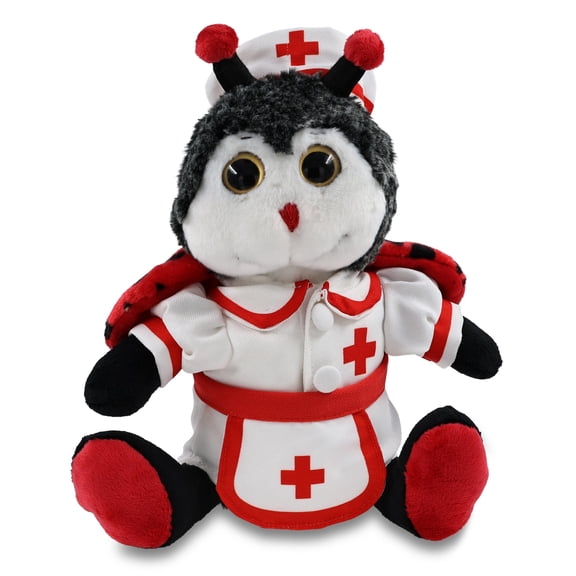 DolliBu Sitting Ladybug Plush with Nurse Stuffed Animal Dress Up Set - Hospital Costume Ladybug Stuffed Toy with Nurse Dress, Hat, and Apron, Get Well Plush for Kids and Adults - 9 Inches