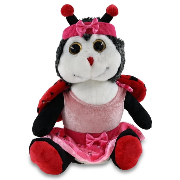 DolliBu Sitting Ladybug Stuffed Animal with Ballerina Dress Up Set - Cute Ladybug Plush Toy in Ballet Costume with Tutu Skirt, Headband, and Shirt for Kids and Adults - 9 Inches