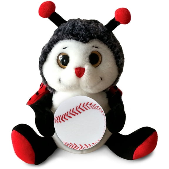 DolliBu Sitting Ladybug Stuffed Animal with Baseball Plush - Soft Huggable Ladybug, Adorable Playtime Plush Toy, Cute Wildlife Gift, Super Soft Plush Doll Animal Toy for Kids and Adults - 9 Inch