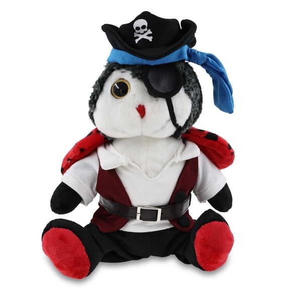 DolliBu Sitting Ladybug Stuffed Animal With Pirate Dress Up Set - Sea Adventure Plush Toy Stuffed Ladybug with Cute Pirate Costume - Hat, Shirt, Pants, Eye Patch, Belt - 9 Inches
