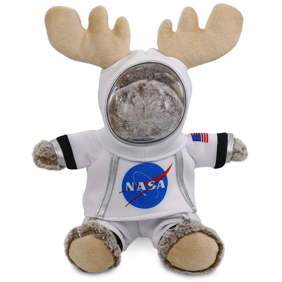 DolliBu Sitting Moose Astronaut Plush Toy - Super Soft Wild Life Astronaut Stuffed Animal Plush with Space Helmet and NASA Astronaut Suit, Cute Spaceman Doll Decor for Girls and Boys - 9 Inch
