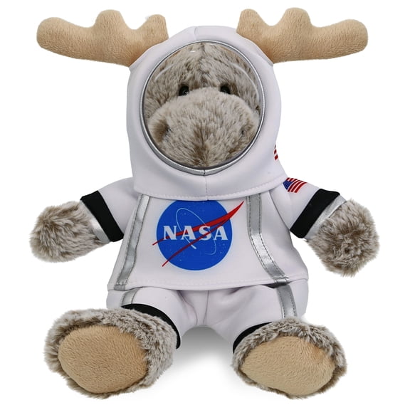 DolliBu Sitting Moose Astronaut Plush Toy - Super Soft Wild Life Astronaut Stuffed Animal Plush with Space Helmet and NASA Astronaut Suit, Cute Spaceman Doll Decor for Girls and Boys - 8 Inch