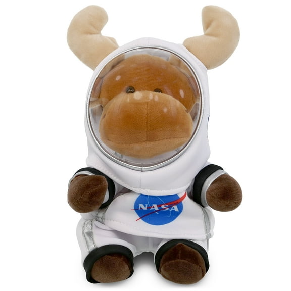 DolliBu Sitting Moose Astronaut Plush Toy - Super Soft Wild Life Astronaut Stuffed Animal Plush with Space Helmet and NASA Astronaut Suit, Cute Spaceman Doll Decor for Girls and Boys - 6 Inch