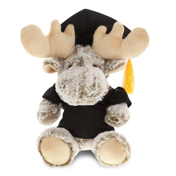 DolliBu Sitting Moose Graduation Plush Toy - Soft Graduation Stuffed Animal Dress Up with Gown & Cap with Tassel Outfit - Cute Congratulatory Graduation Gift - 11 Inches