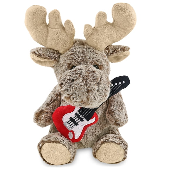 DolliBu Sitting Moose Stuffed Animal with Electric Guitar Plush Toy, 9 Inch