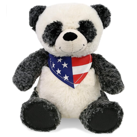 DolliBu Sitting Panda Plush with USA Flag Bandana - Super Soft United States of America Sitting Panda Patriotic Stuffed Animal - 9 Inches