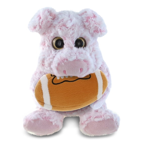 DolliBu Sitting Pig Stuffed Animal with Football Plush - Soft Huggable Pig, Adorable Playtime Pig Plush Toy, Cute Wildlife Gift, Plush Doll Farm Animal Toy for Kids and Adults - 9 Inches