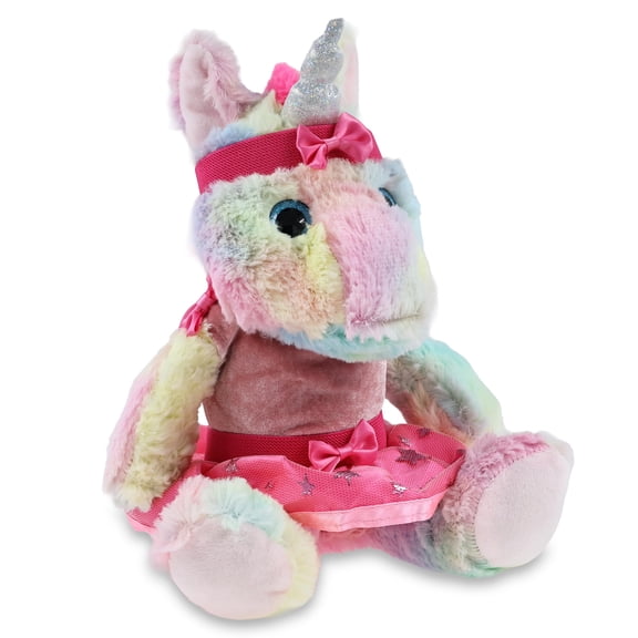 DolliBu Sitting Rainbow Unicorn Stuffed Animal with Ballerina Dress Up Set - Cute Unicorn Plush Toy in Ballet Costume with Tutu Skirt, Headband, and Shirt for Kids and Adults - 9 Inches