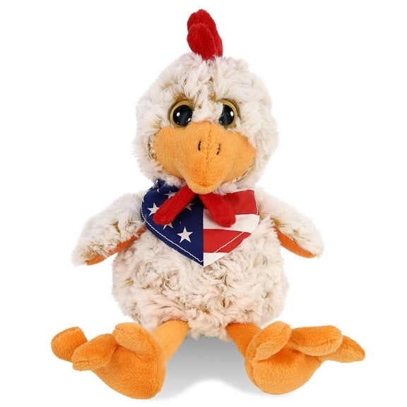 DolliBu Sitting Rooster Plush with USA Flag Bandana - Super Soft United States of America Sitting Rooster Patriotic Stuffed Animal - 9 Inches