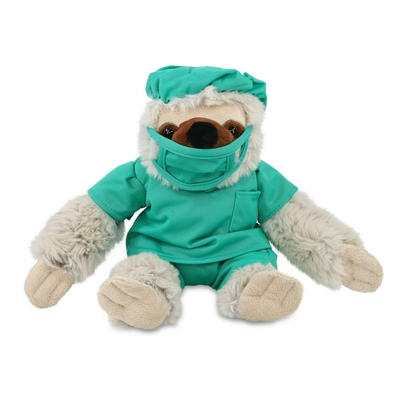 DolliBu Sloth Doctor Plush Toy - Super Soft Sloth Doctor Stuffed Animal Dress Up with Cute Scrub Uniform and Cap Outfit - Fluffy Doctor Toy Plush Gift - 7.5 Inches