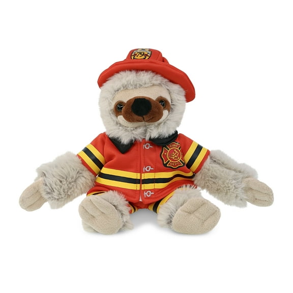 DolliBu Sloth Firefighter Stuffed Animal - Super Soft Sloth Fireman Toy with Red Fireman Costume Outfit and Fireman Hat, Cute Wild Life Stuffed Animal Fire Fighter Doll Plush Toy for Kids - 7.5 Inch