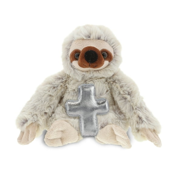 DolliBu Sloth Stuffed Animal with Silver Cross Plush - Religious Baptism Gifts for Boys and Girls, Dedication Christening Gifts Plush Prayer Toy Healing Stuffed Animal - 7.5 Inches