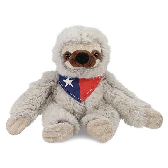 DolliBu Sloth Stuffed Animal with Texas Flag Bandana - Super Soft Stuffed Animal Plush Toy with Neck Scarf, Wildlife Animal Bear Plush - 7.5 Inches