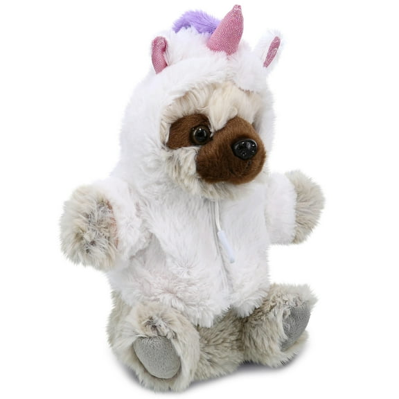 DolliBu Sloth Unicorn Plush Stuffed Animal Hand Puppet Toy - Super Soft Slothcorn Dress Up with Removable Plush Unicorn Outfit, Cute Fantasy Wildlife Gift - 9 Inches