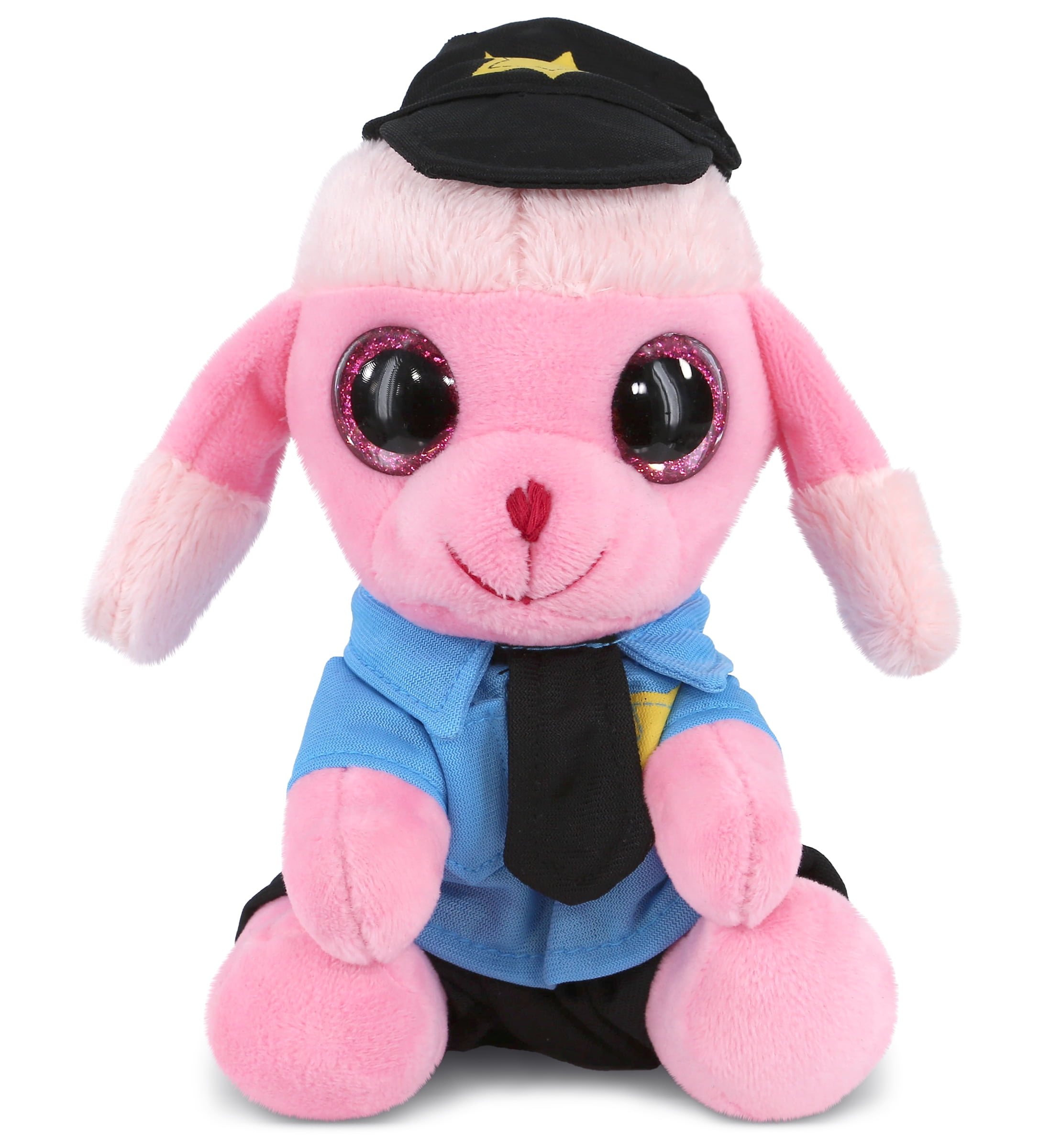 DolliBu Small Pink Poodle Dog Police Officer Plush Toy Super Soft Dog