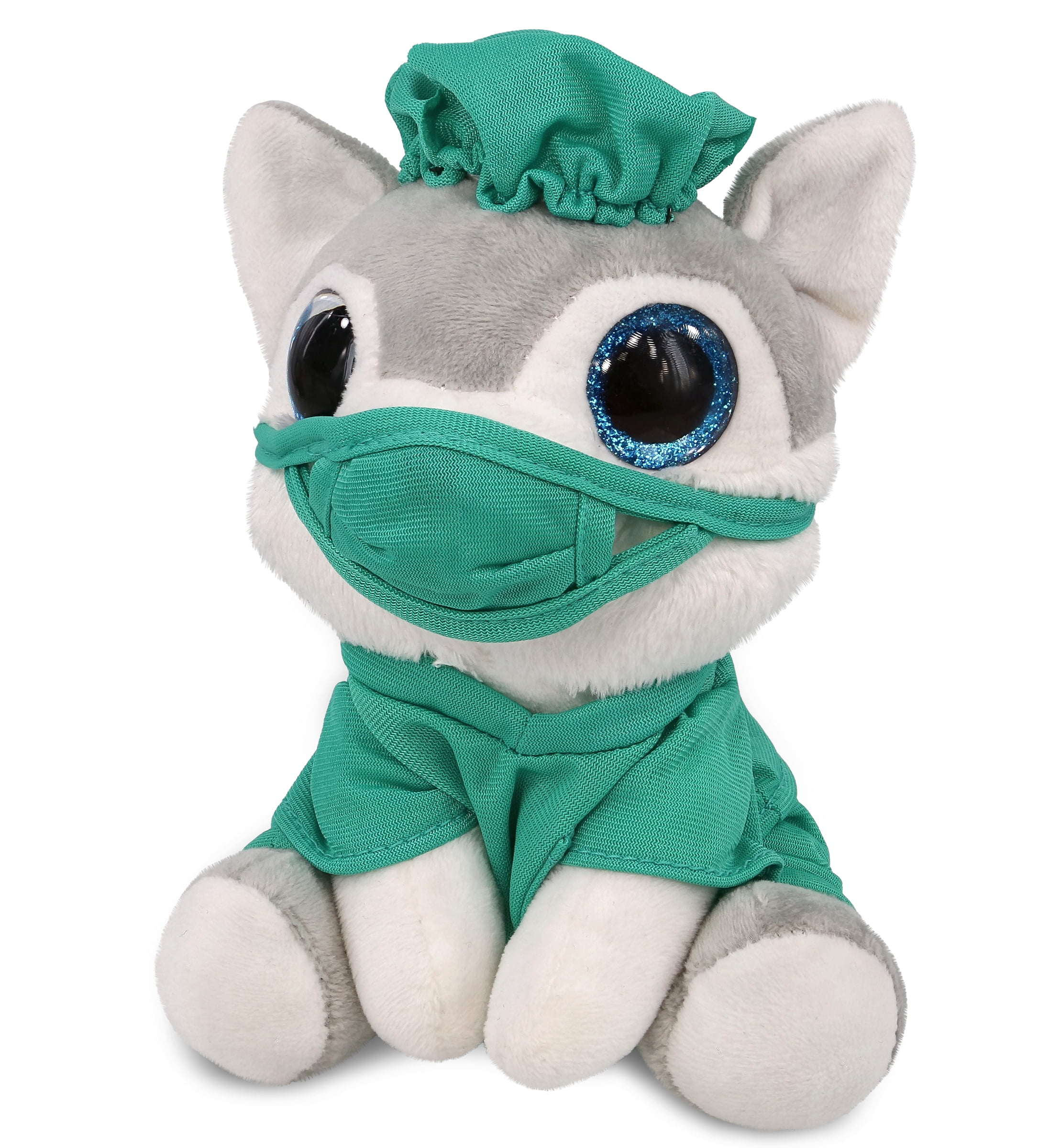 DolliBu Small Wolf Sparkle Eyes Doctor Plush Toy Super Soft Wolf