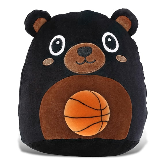 DolliBu Snug-Mooshies Black Bear Stuffed Animal with Basketball Plush Huggable Bear, Adorable Playtime Plush Toy, Cute Wildlife Gift Doll Animal Toy for Kids and Adults 10 Inch