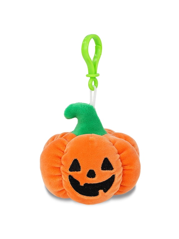 Snug-Mooshies Jack-O-Lantern Plush Keychain - Pumpkin Stuffed Toy Key Chain for Backpack, Purse, Handbag, Cute Halloween Plush Clip for Kids and Adults - 4 Inches