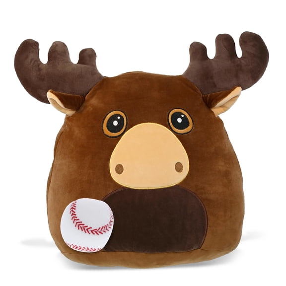 DolliBu Snug-Mooshies Moose Stuffed Animal with Baseball Plush - Soft and Huggable Moose Gift, Cute Wild Animal with Plush Baseball Toy for Kids - 17 Inches
