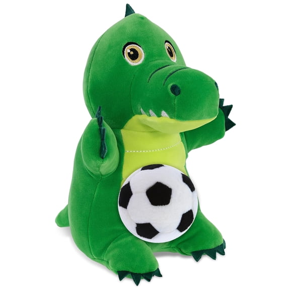 DolliBu Snug-Mooshies Standing Alligator Stuffed Animal with Soccer Ball Plush - Soft and Huggable Alligator Playtime Plush Toy, Cute Wild Life Gift, Stuffed Doll Animal Toy for Kids, Adults-10 Inch