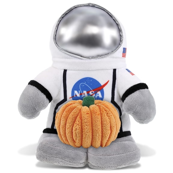 DolliBu Snug-Mooshies Standing Astronaut Stuffed Toy with Pumpkin Decor - Pumpkin Plush Animal for Fall, Halloween and Thanksgiving, Pumpkin Toy for Baby, Kids, Adults - 9 Inches