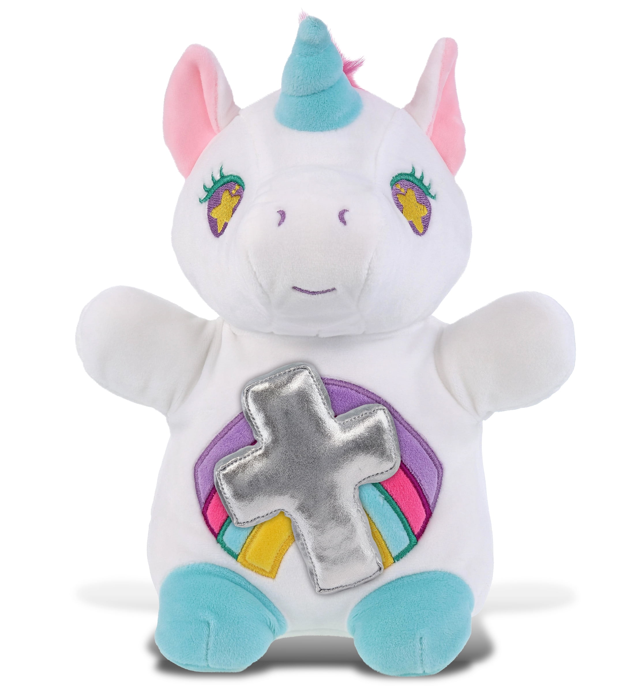 DolliBu Snug-Mooshies Standing Unicorn Stuffed Animal with Silver Cross ...