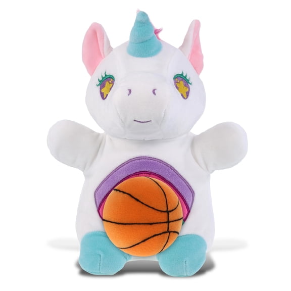 DolliBu Snug-Mooshies Standing Unicorn Stuffed Doll with Basketball Plush Huggable Unicorn, Adorable Playtime Plush Toy, Cute Fantasy Gift Doll Animal Toy for Kids and Adults 10 Inches