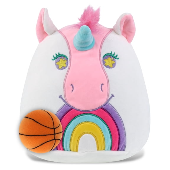 DolliBu Snug-Mooshies Unicorn Stuffed Doll with Basketball Plush Huggable Unicorn, Adorable Playtime Plush Toy, Cute Fantasy Gift Doll Animal Toy for Kids and Adults 10 Inches
