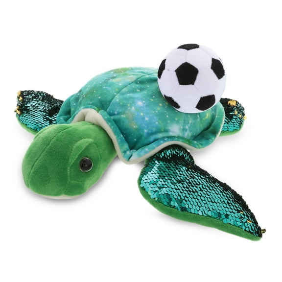 DolliBu Space Sea Turtle Stuffed Animal with Soccer Ball Plush - Soft Huggable Turtle, Adorable Playtime Plush Toy, Cute Ocean Life Gift, Soccer Plush Animal Toy for Kids and Adults - 12.5 Inch