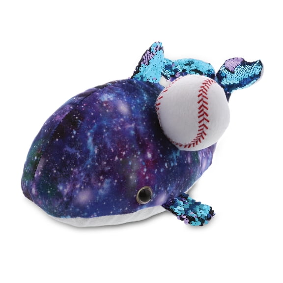 DolliBu Space Sequin Whale Stuffed Animal with Baseball Plush - Soft Huggable Whale, Adorable Playtime Plush Toy, Cute Ocean Life Gift, Baseball Plush Animal Toy for Kids, Adults - 13 Inch