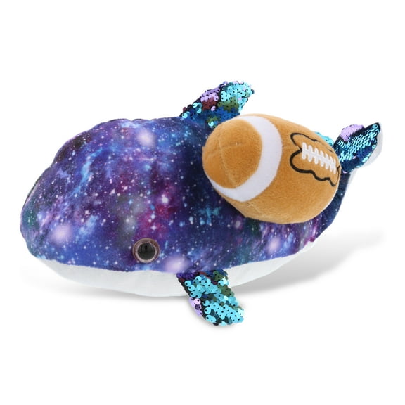 DolliBu Space Sequin Whale Stuffed Animal with Football Plush - Soft Huggable Whale, Adorable Playtime Plush Toy, Cute Ocean Life Gift, Football Plush Animal Toy for Kids, Adults - 13 Inch