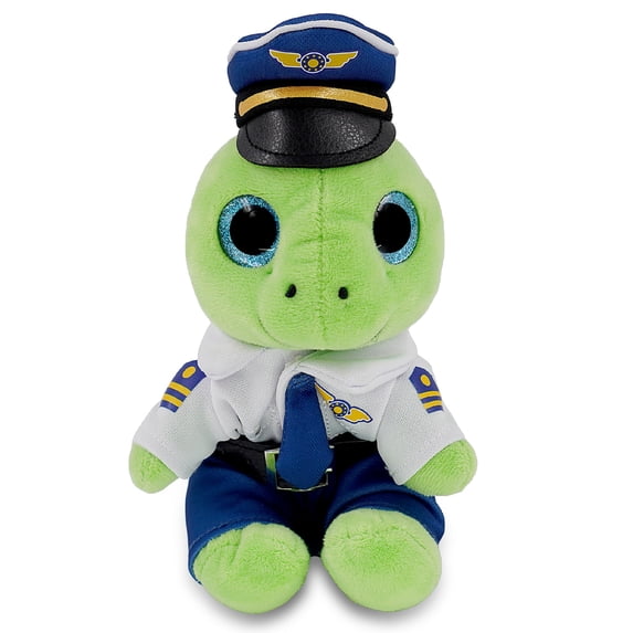 Pilot Turtle DolliBu Sparkle Eyes Green Sea Turtle Stuffed Animal with Pilot Costume ...